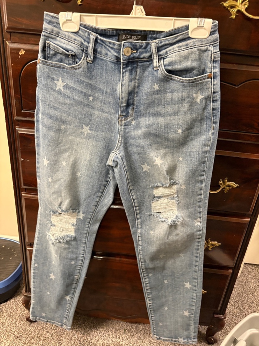 Judy Blue Light Blue Star Print Distressed boyfriend fit Jeans